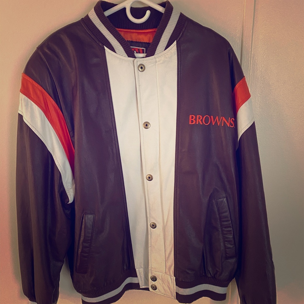 Browns vintage leather jacket quarterback club G3